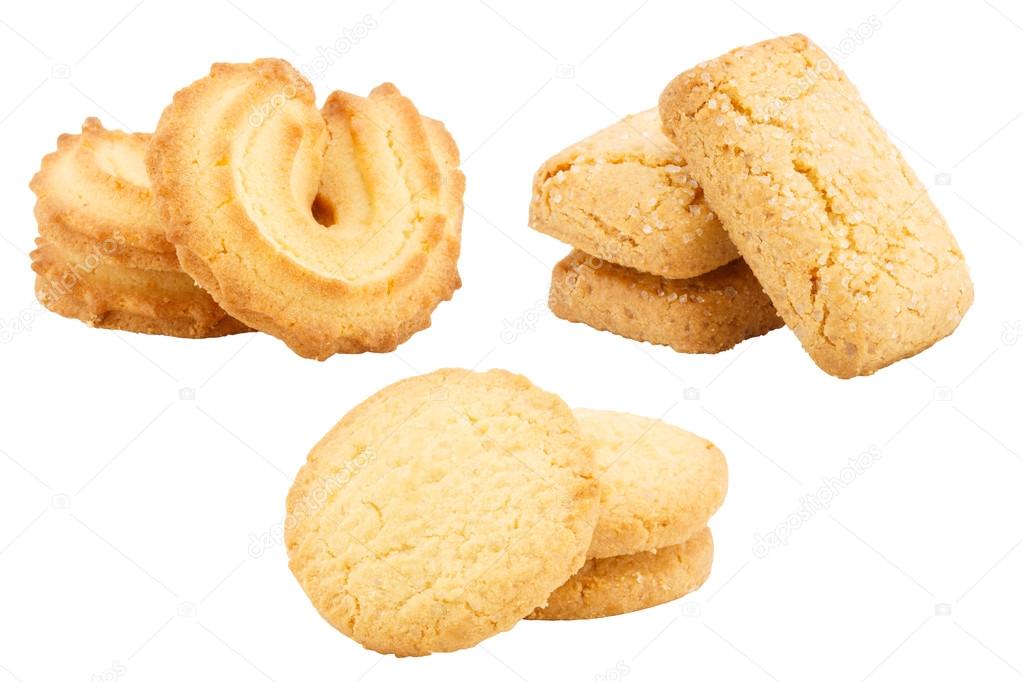 Set of butter cookies isolated on white background
