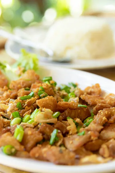 Vientre Cerdo Rebanado Frito Comida Tailandesa —  Fotos de Stock