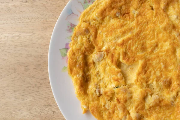 Vue Dessus Omelette Porc Haché Sur Plat Alimentation Thaïlandaise — Photo