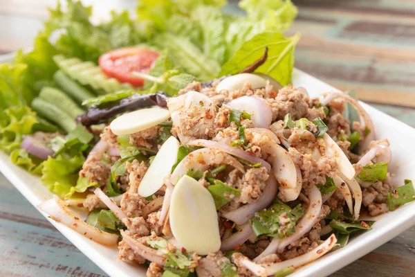 Würziger Hackfleischsalat Larb Moo Thailändisches Essen — Stockfoto