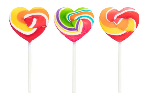 Set Swirl Heart Shaped Lollipops Isolated White Background — Stock Photo, Image