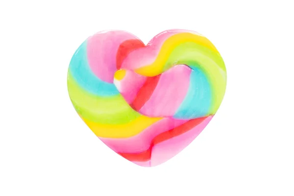 Rainbow Swirl Heart Shaped Lollipops Isolated White Background — Stock Photo, Image