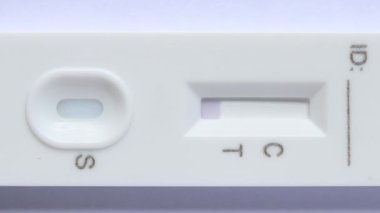 Liquid drops into cassette of Coronavirus Covid-19 and showing Covid-19 negative test result on test strip. Covid-19 antigen self test kit at home. Close up shot