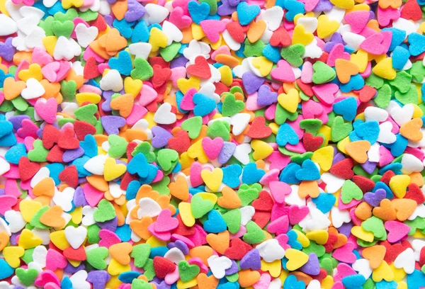Top View Multicolor Hearts Hearts Shaped Sugar Sprinkles Background — Foto de Stock