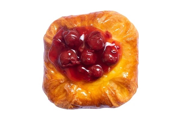 Cherry Danish Pastry Dough Isolated White Background — Stock Photo, Image