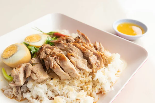 Stewed Pork Leg Rice Boiled Egg Thai Food — Stock Photo, Image