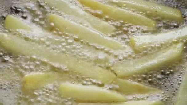 French Fries Fried Boiling Oil Close Shot — Wideo stockowe