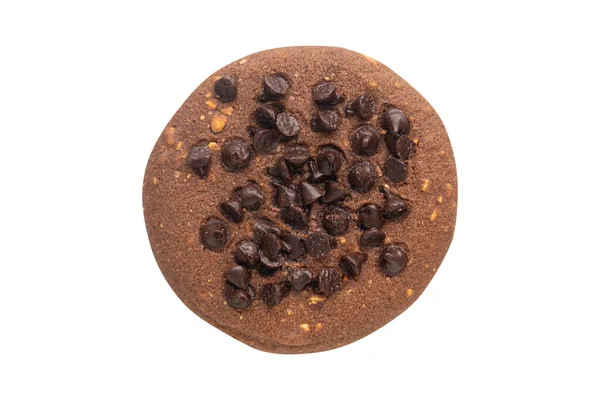 Top View Chocolate Cookie Chocolate Chips Topping Isolated White Background — Foto de Stock