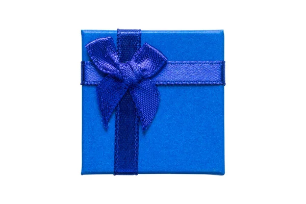 Πάνω Άποψη Του Μπλε Κουτί Δώρου Απομονώνονται Ένα Λευκό Backgroun — Φωτογραφία Αρχείου