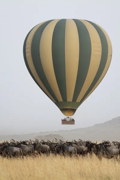 Afrika savana üzerinde uçan balon