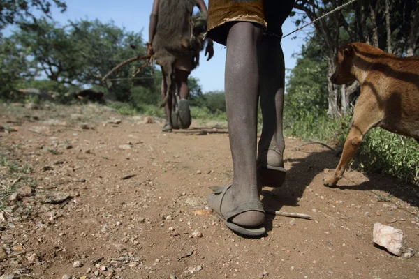 Chwilę w codziennym życiu plemienia hadza eyasi jeziora Tanzanii. — Zdjęcie stockowe