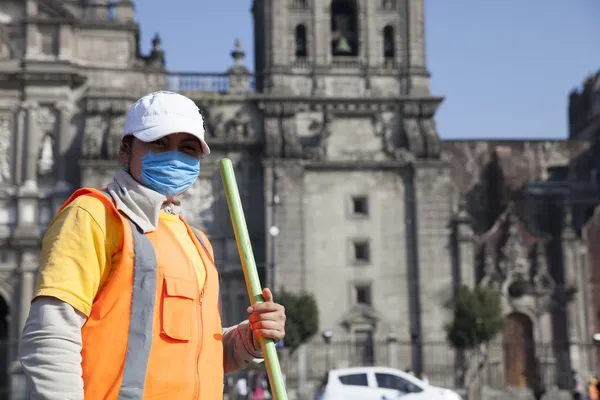 Road Sweeper cleaning street with broom tool — Stock Photo, Image