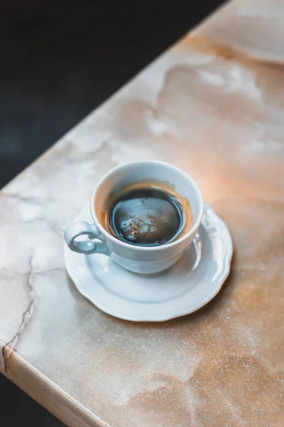 Cup Coffee Table Street Cafe Selective Focus Place Text — Stock Photo, Image