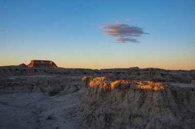 A view of a sunset along the Door Trail at Badlands National Park in South Dakota. 