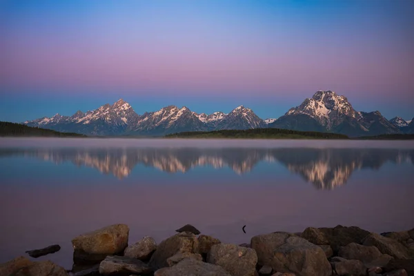 Mountain Range Grand Teton National Park Photographed Sunrise Peaks Reflections — Photo