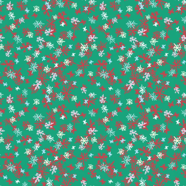 Зимний праздник снежинки рисунок в зеленый и красный цвет — стоковый вектор