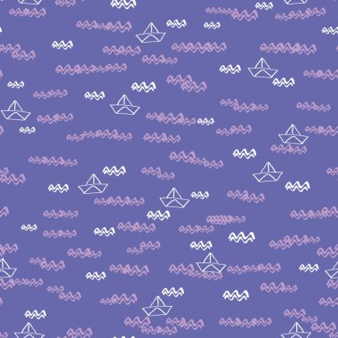 Kağıttan yelkenliler mor renkte kusursuz vektör deseni