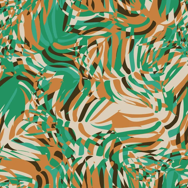 Un patrón vectorial inconsútil abstracto de hojas tropicales — Vector de stock