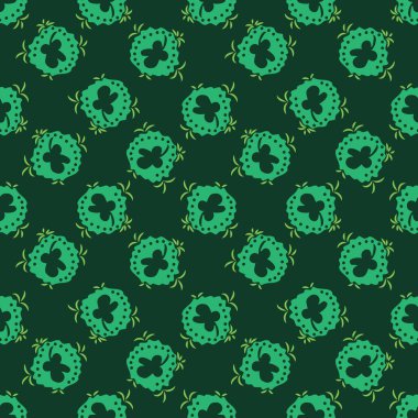 Dört yapraklı yonca tılsımı kusursuz vektör deseni