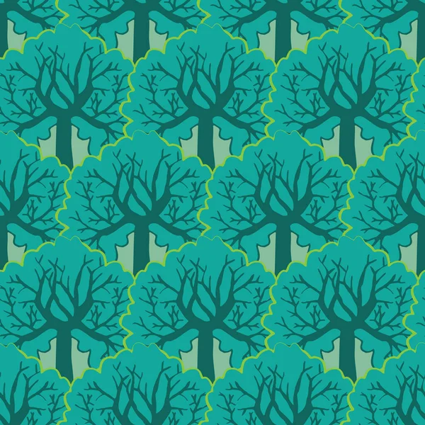 Un paysage d'arbres verts motif vectoriel sans couture — Image vectorielle