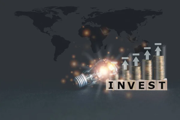 Деньги Лампочкой Кубом Инвестиции Бизнес Финансовую Концепцию Роста Успеха Анализ — стоковое фото