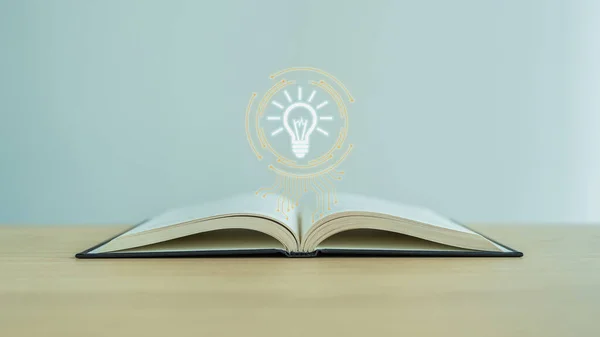 Textbook Bright Light Bulb Inspiration Studying Learning Knowledge Business Education — Stock Photo, Image