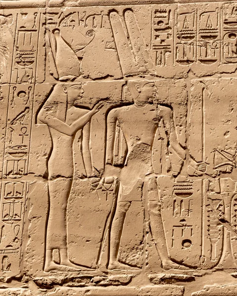 Alte Ägyptische Wandmalereien Und Schriften Den Steinwänden Des Karnak Tempels — Stockfoto