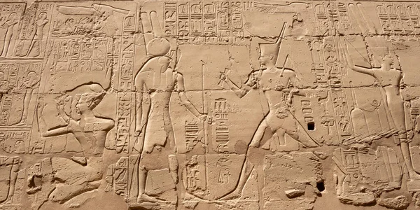 Ókori Egyiptomi Falfestmények Falak Karnaki Templom Luxor Írások — Stock Fotó