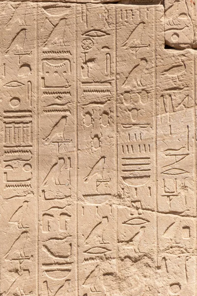 Antichi Murales Egizi Geroglifici Sulle Pareti Pietra Del Tempio Karnak — Foto Stock