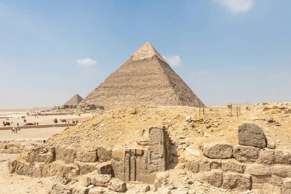 Chephren的Khafre金字塔是古埃及Giza金字塔中第二高的金字塔 也是Khafre法老的坟墓 — 图库照片