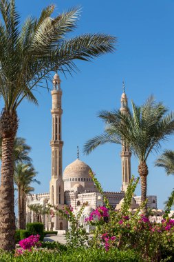 The beautiful Islamic Mustafa Mosque with a beautiful tropical garden in Sharm El Sheikh, Sinai Peninsula, Egypt.