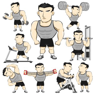 Fitness adam faaliyetleri paketi karikatür