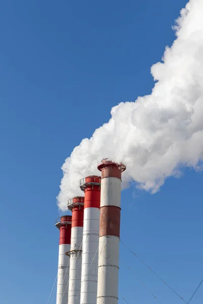 Red White Chimneys Boiler Room Equipped Traffic Light White Smoke — Stock Photo, Image