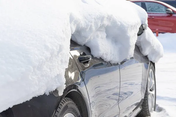 New Black Abandoned Car Winter Parked Large Layer Snow Bright Royalty Free Stock Images