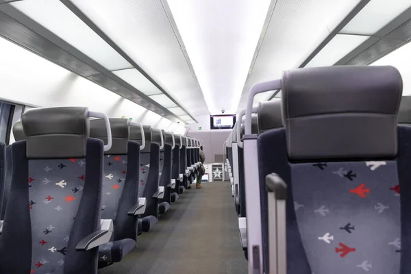 Una Cabina Vacía Del Tren Aeroexpress Sin Pasajeros Asientos Suaves — Foto de Stock