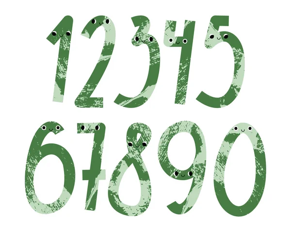 Şirin kawaii numara karakterleri: bir, iki, üç, dört, beş, altı, yedi, sekiz, dokuz, sıfır. Komik çocuklar matematiği. Gülen yüzlü matematik sembolü: 1, 2, 3, 4, 5, 6, 7, 8, 9, 0. Vektör düz çizgi film