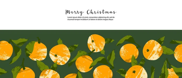 Spanduk Natal Dengan Buah Jeruk Segar Mandarin Tangerine Orange Clementine Grafik Vektor