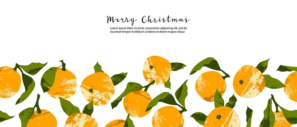 Spanduk Natal Dengan Buah Jeruk Segar Mandarin Tangerine Orange Clementine Stok Vektor