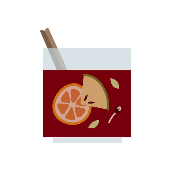 Vin Rouge Chaud Noël Avec Agrumes Pomme Cannelle Girofle Cardamome — Image vectorielle