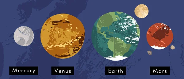 Merkúr Vénusz Föld Mars Szárazföldi Bolygó Tellurikus Vagy Sziklás Bolygó — Stock Vector
