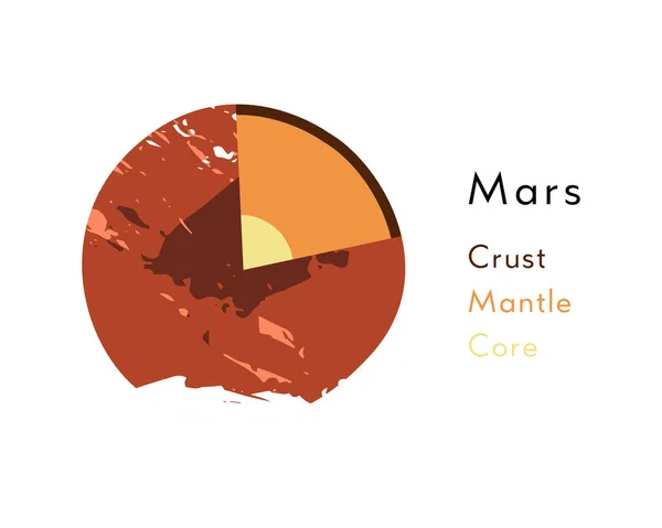 Mars Belső Szerkezet Kivágott Bolygómodell Bolygódiagram Belső Rétegek Krém Köpeny — Stock Vector