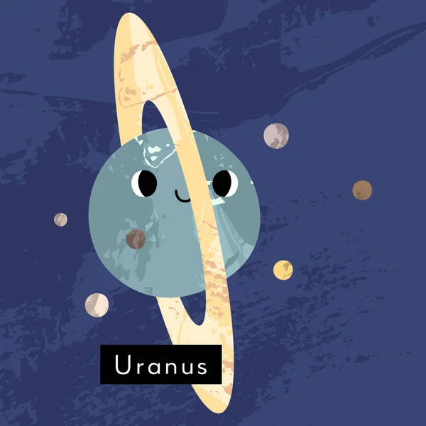 Uranus Karakter Planet Kawaii Imut Dengan Wajah Tersenyum Tubuh Angkasa - Stok Vektor