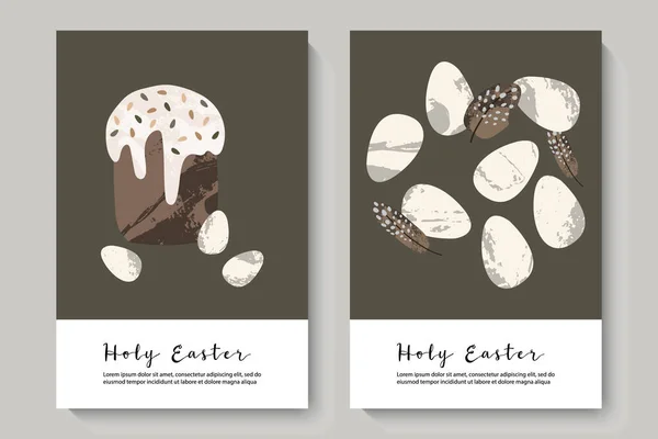 Kartu Paskah Suci Telur Paskah Yang Lucu Kue Paskah Bulu Stok Ilustrasi 