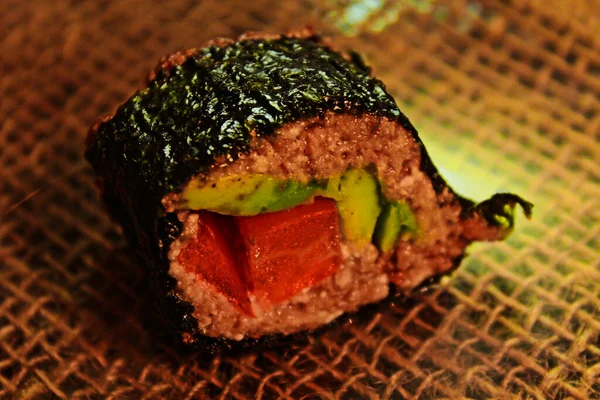 Vegano Trigo Sarraceno Verde Sushi Aguacate — Foto de Stock