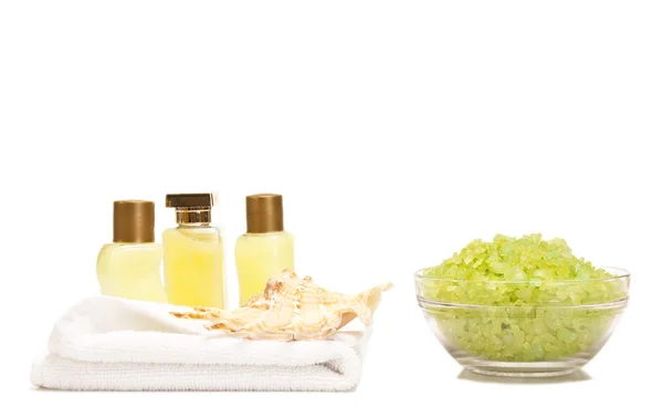 Spa lotions and bath salt — Stock Photo, Image