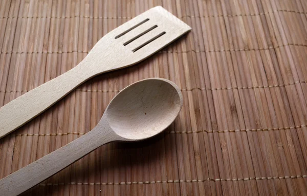 eating utensils on the bamboo napkin