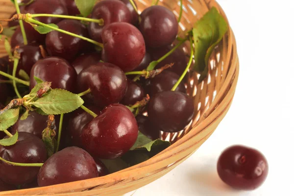 Cerezas de cosecha en cesta — Foto de Stock