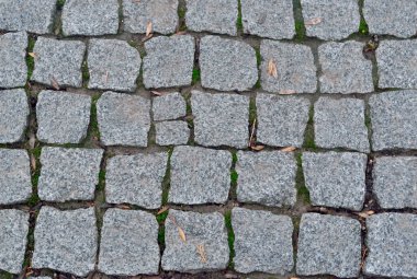 Yaya yolu koyu doğal taşla döşenmiş, dikdörtgen şeklinde.