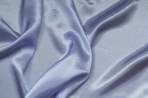 Satiné Tissu Brillant Est Plié Plis Gracieux Col Gris Bleu — Photo