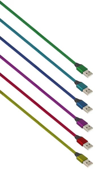 Usb Connector Met Kabel Verschillende Kleuren Verbindingselement Elektronica Een Witte — Stockfoto